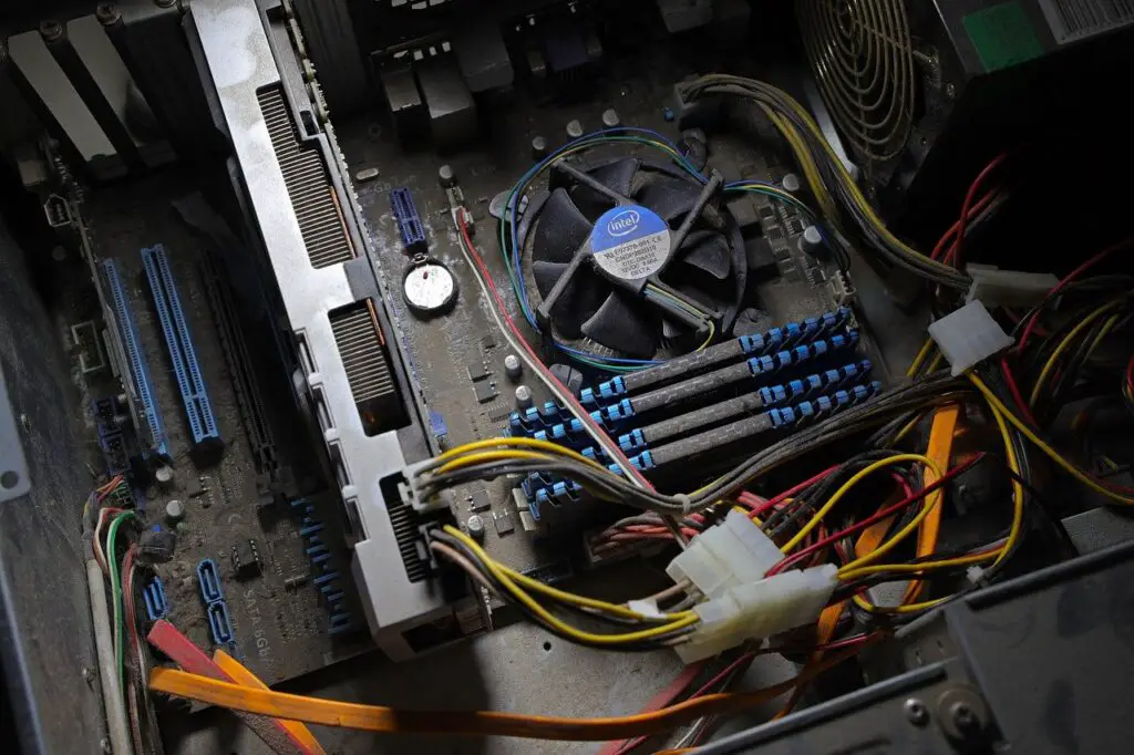 Dust inside computer motherboard