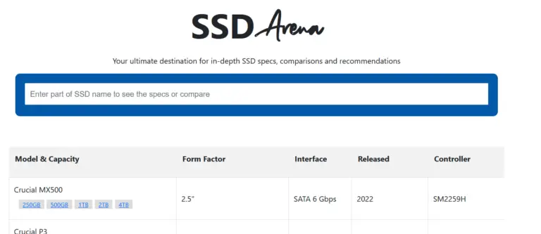SSDArena.com – SSD Specs & Comparative Tool